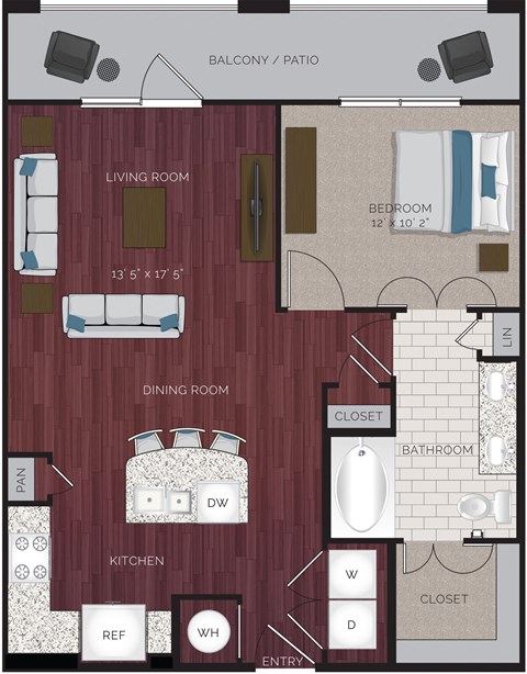 A floor plan of a house showing a living room, dining room, kitchen, and bathroom.